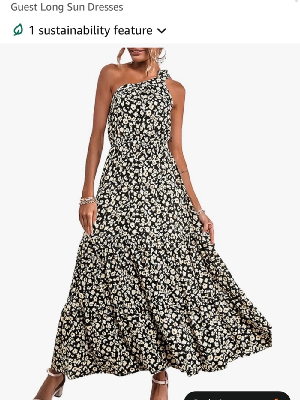 One-Shoulder Black & Cream Floral Maxi Dress